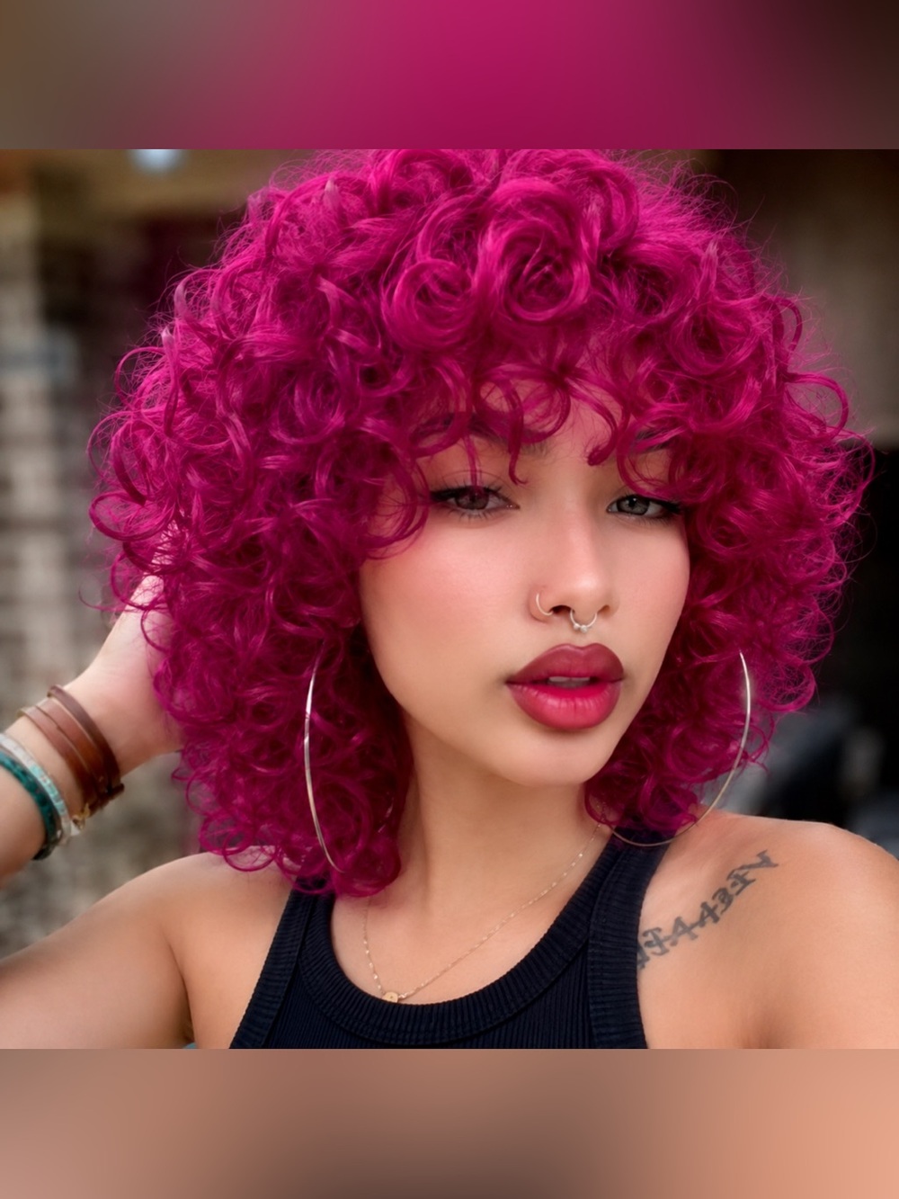 Vibrant Magenta Synthetic Curly Wig NWOT